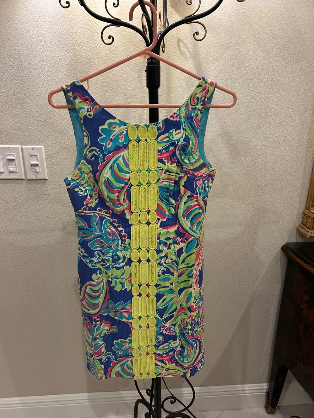 Lilly Pulitzer Blue Multicolor Shift Dress with Lime Trim
